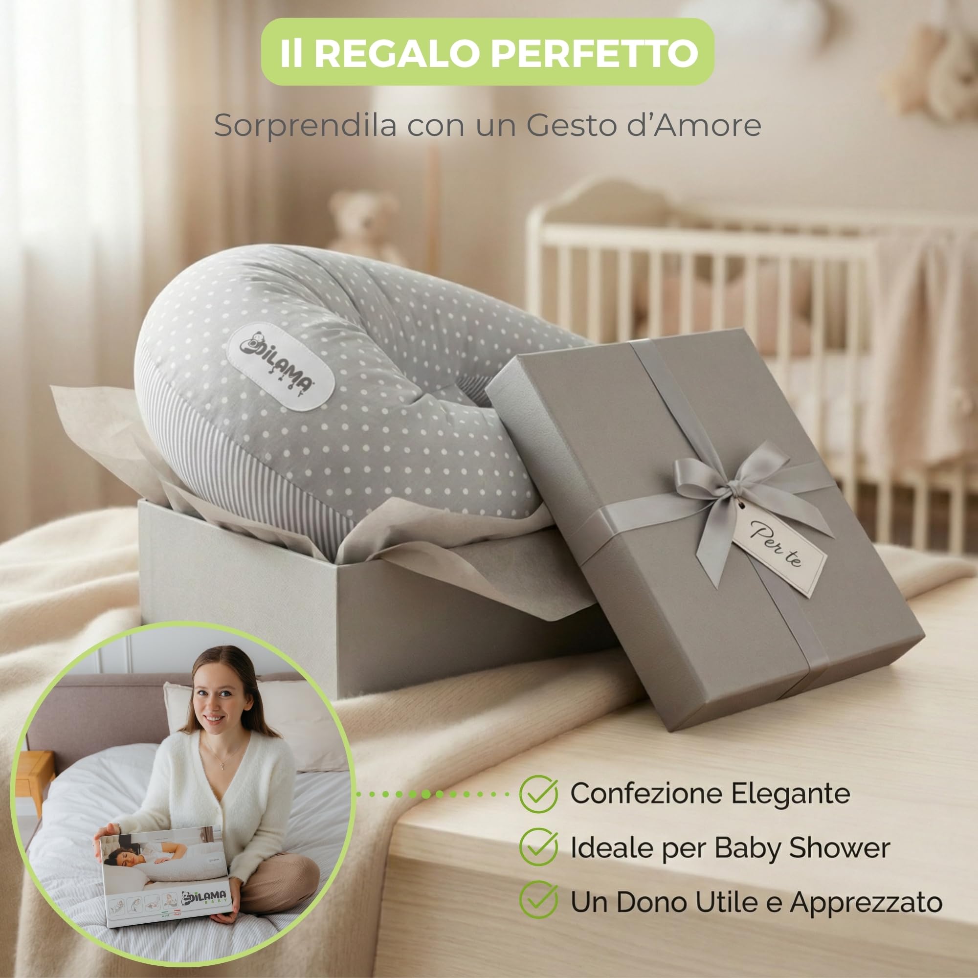 Dilamababy Cuscino Gravidanza Fiocchi di Memory e Fiber Made in Italy – Comodo per Dormire e per Allattamento - Supporto Ergonomico Pancia, Schiena, Gambe con Federa Sfoderabile e Lavabile