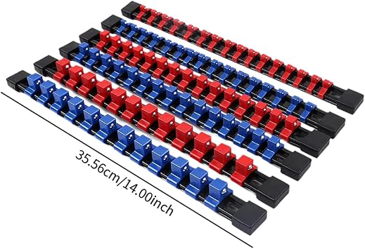 Socket Organizer Holder - Portable Socket Rack Clip Rail Tool for Socket Wrench Set- Red and Blue
