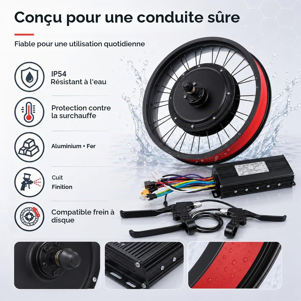 Kit Conversion Vélo Électrique 20 Pouces 48V 1000W, Moteur Roue Arrière sans Balais, Kit E Bike avec Écran LCD, Contrôleur 30A, Capteur PAS, Accélérateur au Pouce, Frein à Disque, Sans Batterie