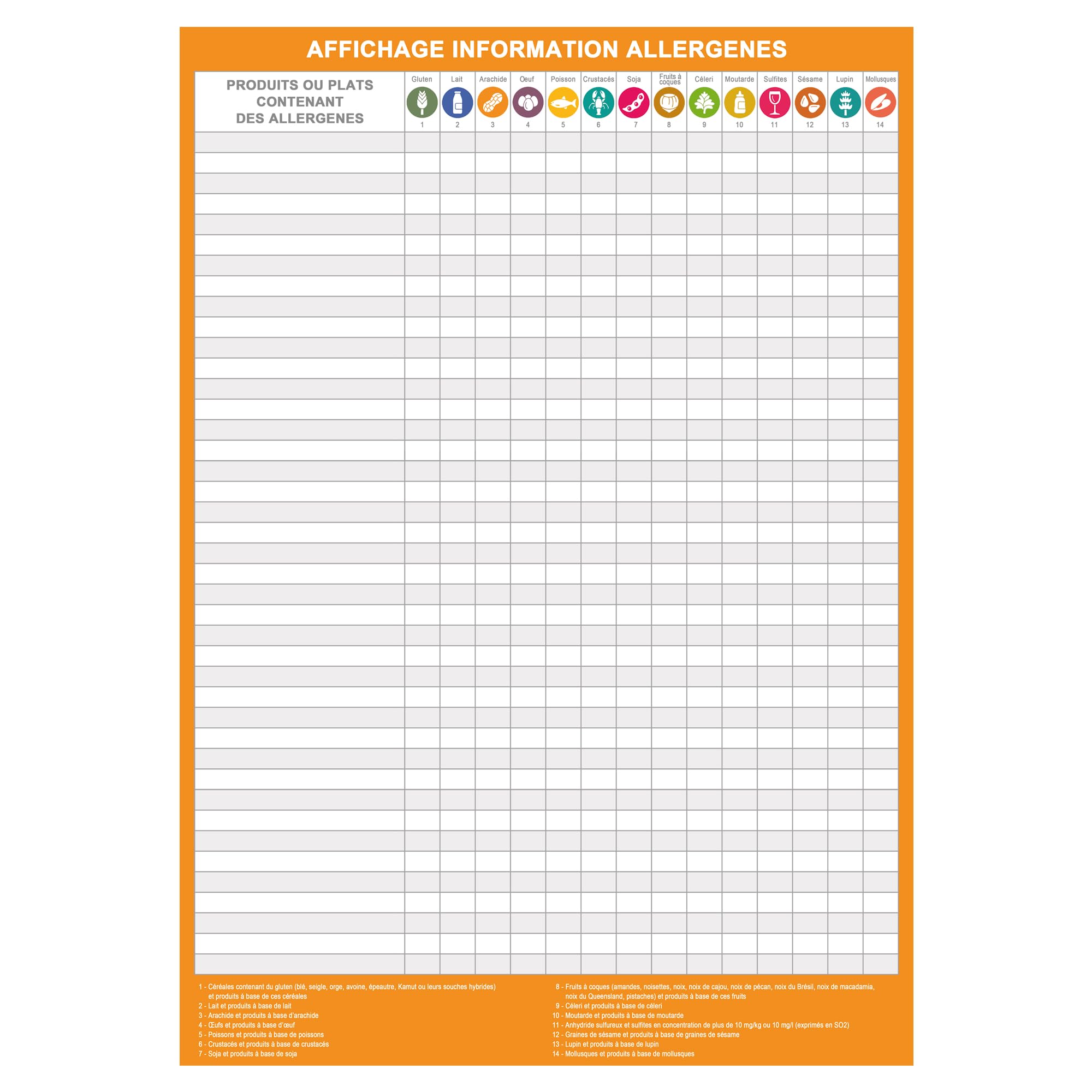 Segnaletica allergeni per ristorante, panetteria, catering (A3 plastificato cancellabile 42 x 29,7 cm) - Pannelli allergeni per ristorazione 2026 + pennarello + supporti adesivi (A3AllOrang)