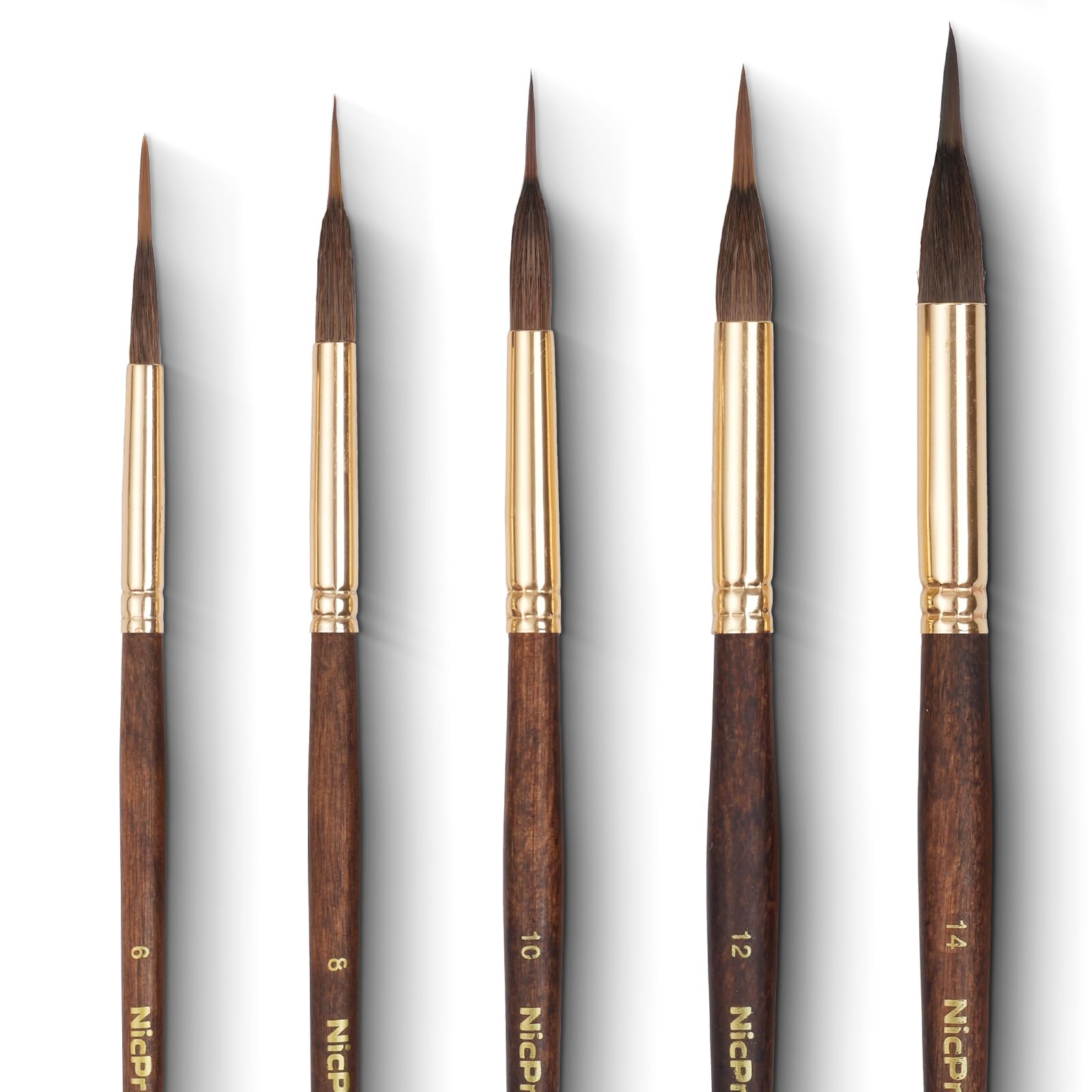 Nicpro 5 PCS Watercolor Brushes Professional, Extended Needle Point Brushes Set, Sable Paint Brushes with Synthetic Extra Long Tip for Fine Detailing - Watercolor Acrylic Gouache Inks Painting