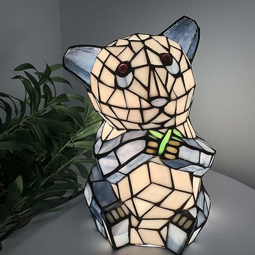 Miniatura 3 de Bieye L10831 Oso Panda Sentado Comiendo Disparos de Bambú Estilo Tiffany Lámpara de mesa de acento de vidrieras Luz de noche para decoración de la