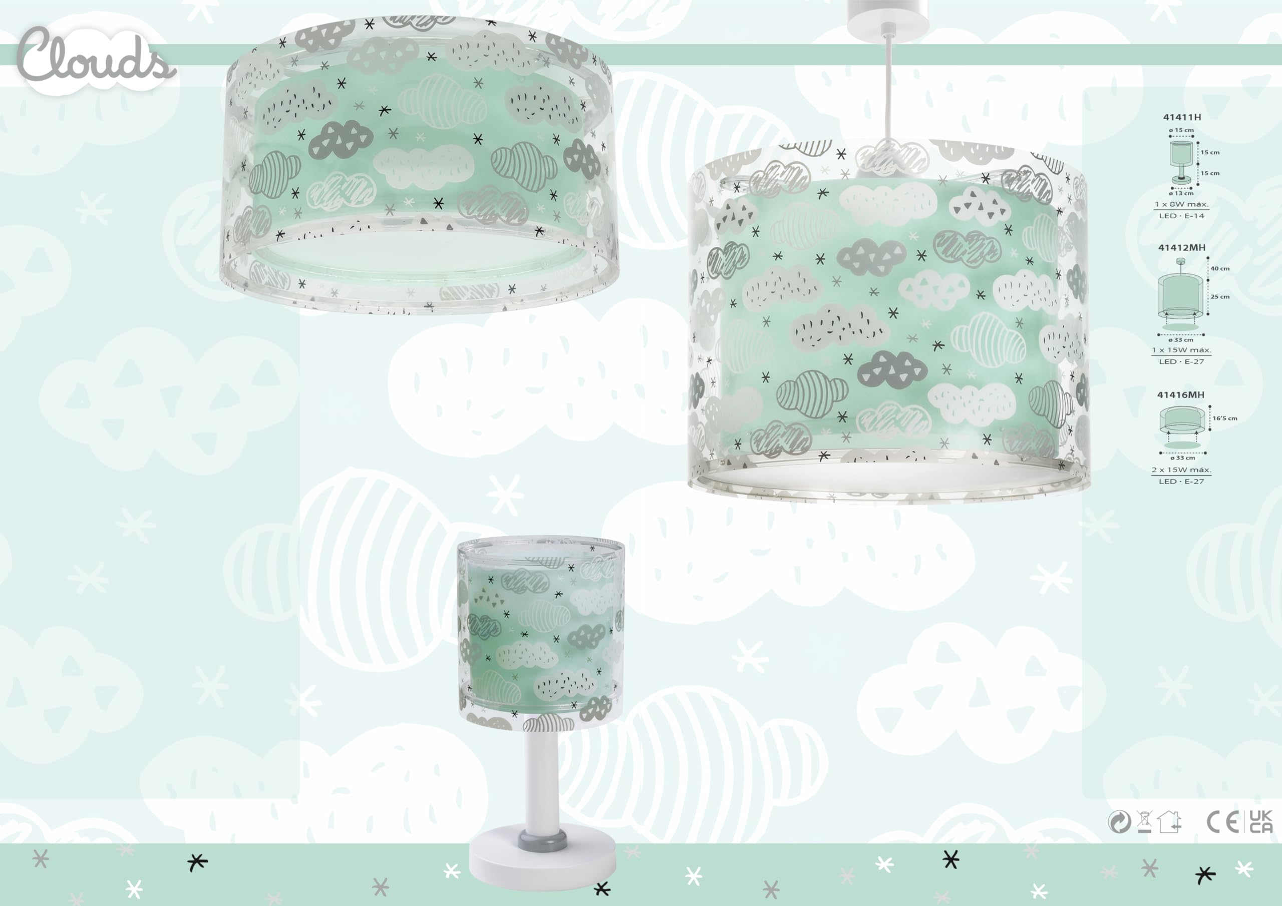 Dalber Lustre Chambre Lampe Suspension Plafonnier Enfants Nuages Rose 33 x 33 x 25 cm E27
