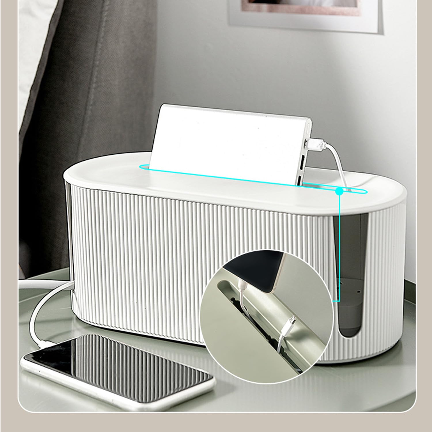 Groß Steckdosenbox, Kabelmanagement Box, Cord Organizer Box, Kabelaufbewahrung Kabelbox, Kabelsammler Aufbewahrungsbox, Elegante Kabelbox, Draht Aufbewahrungsbox für Zuhause (Grün) (weiß)