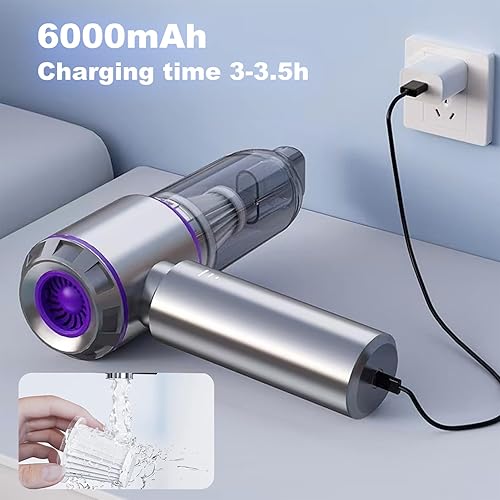 Miniatura 6 de Aspiradora portátil inalámbrica para automóvil, 18000 PA, 3 en 1, de alta potencia, mini aspiradora de aire comprimido, aspiradora de mano portátil