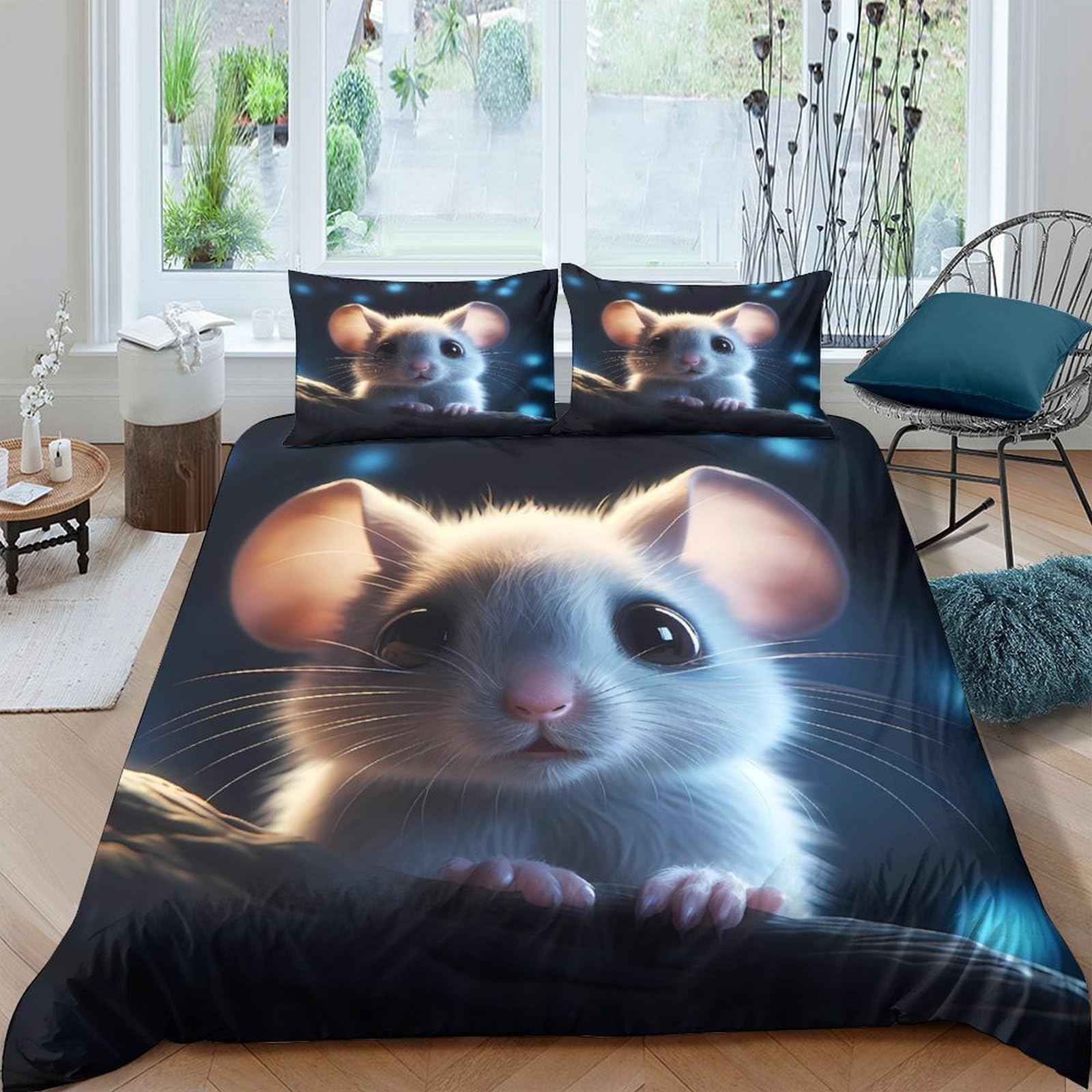 Ctjqhvkz Style-1 3D Printed Cute Mouse Fitted Sheet Microfiber Soft Animal Cartoon Bed Cover For Bedroom Dorm Apartment Protection Decor Single（135X200cm）