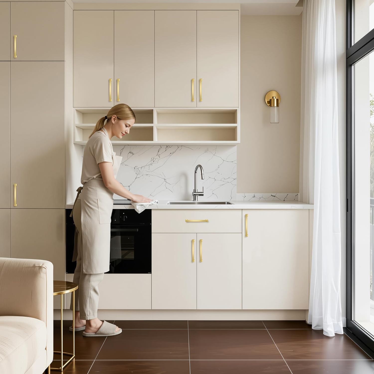 Lardmon 10 Pack 6.3 Inch(160mm) Hole Center Brushed Gold Modern Cabinet Pulls Solid Arch Drawer Pulls Kitchen Cabinet Handles Kitchen Cabinet Hardware Bathroom Vanity Pulls, B-Gold(6.3x10)