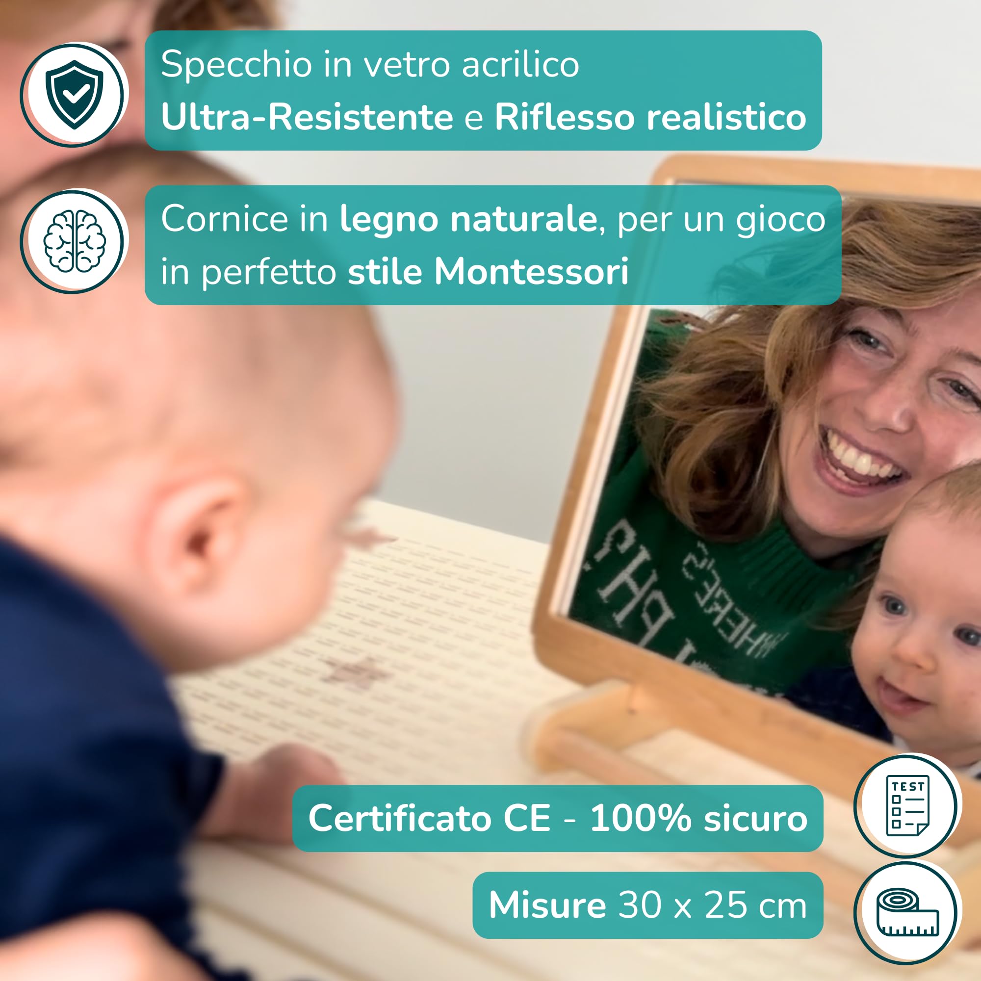DrSilva Miroir Montessori pour bébé 0-3-6-9-12 mois Idéal pour le Tummy time | Jeux éducatifs en bois Montessori pour enfants