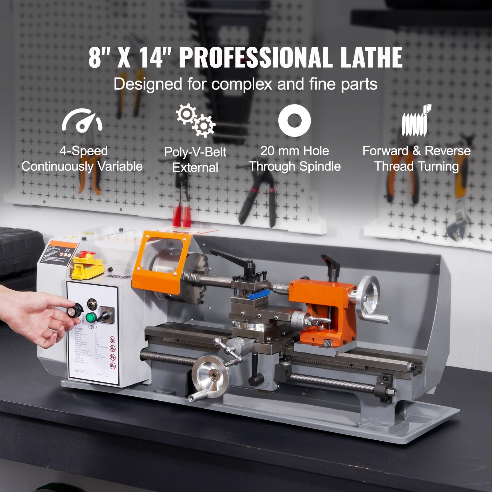 Happybuy Precision Benchtop Power Lathe, 50-2500 RPM Variable Speed, 600W Brush Motor, Metal Gears, Tool Box for Precision Parts Processing