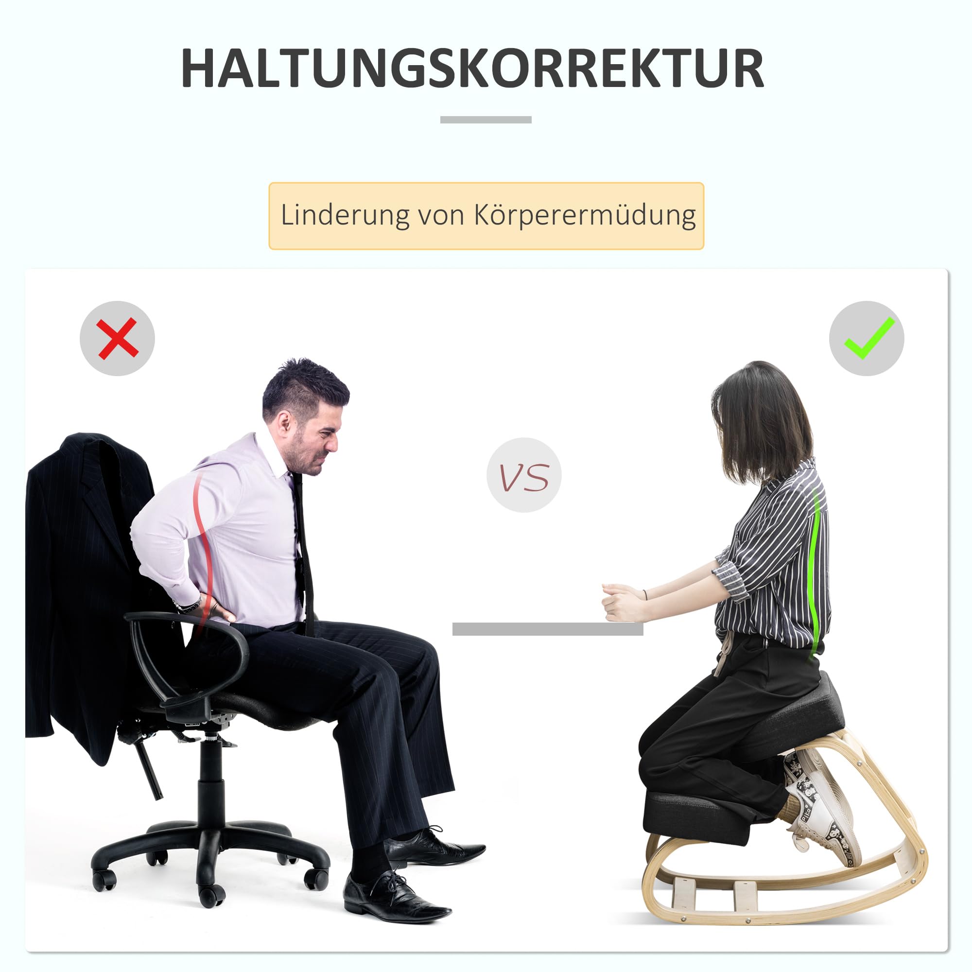 Vinsetto Ergonomischer Kniestuhl, Kniehocker Gesundheitsstuhl für Zuhause, Büro, Meditation, zur Verbesserung der Rückenschmerzen Nackenschmerzen Lindern & Körperhaltung Schwarz