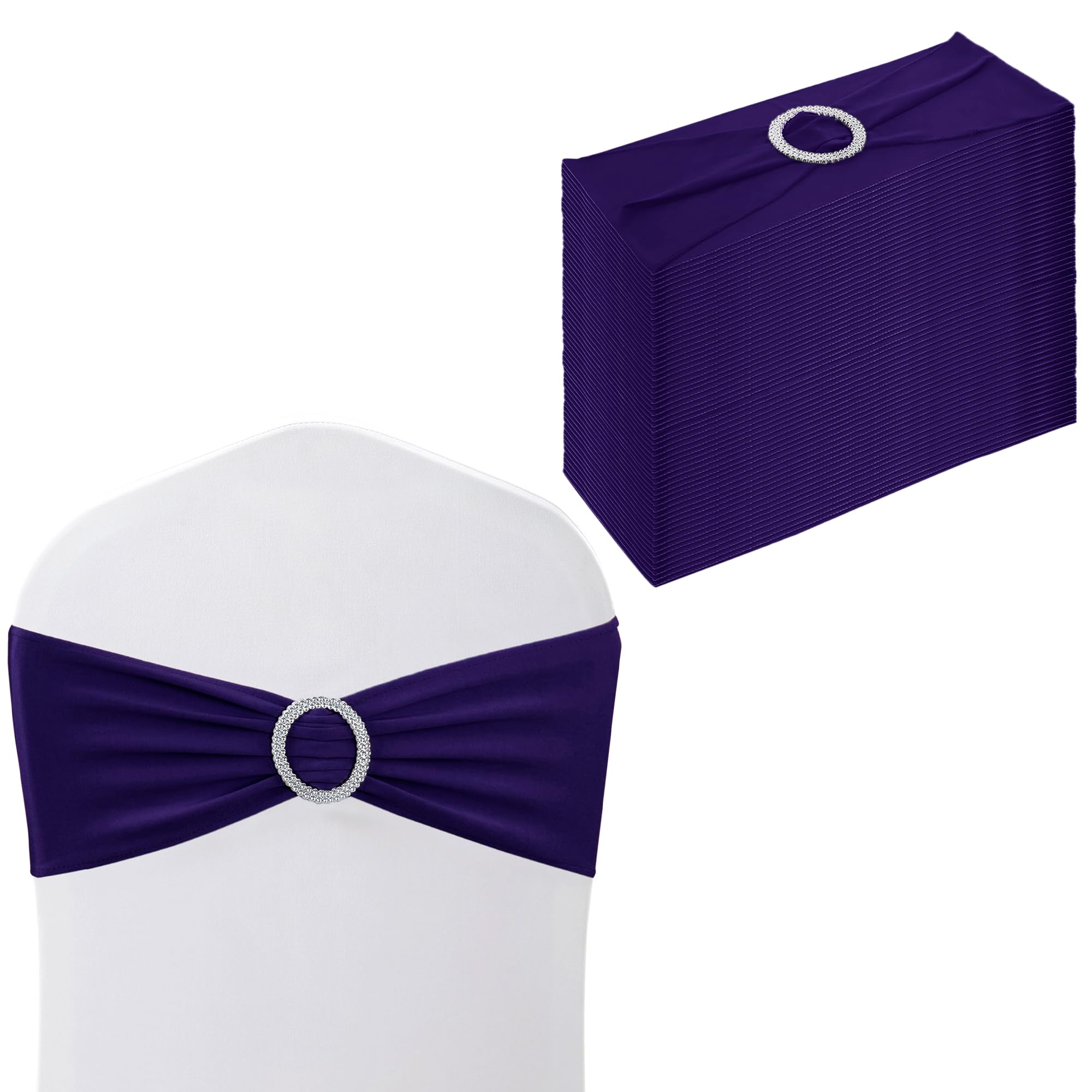 WedDecor Stretch Chair Bands Plain Spandex Band with Slider Buckle for Wedding Party Chair Decoration, Events Supplies, Formal Meeting, Dark Purple, 13 x 6 Inches, 50pcs โ image 1