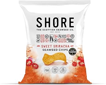 Shore Seaweed Chips Selection, New Variety Pack, 25g (Pack of 8), 2 bags of Lightly Salted, Peking Duck, Salt & Balsamic, Sweet Siracha, Seaweed Crisp - Low Calorie and Fat snack, Source of Fibre