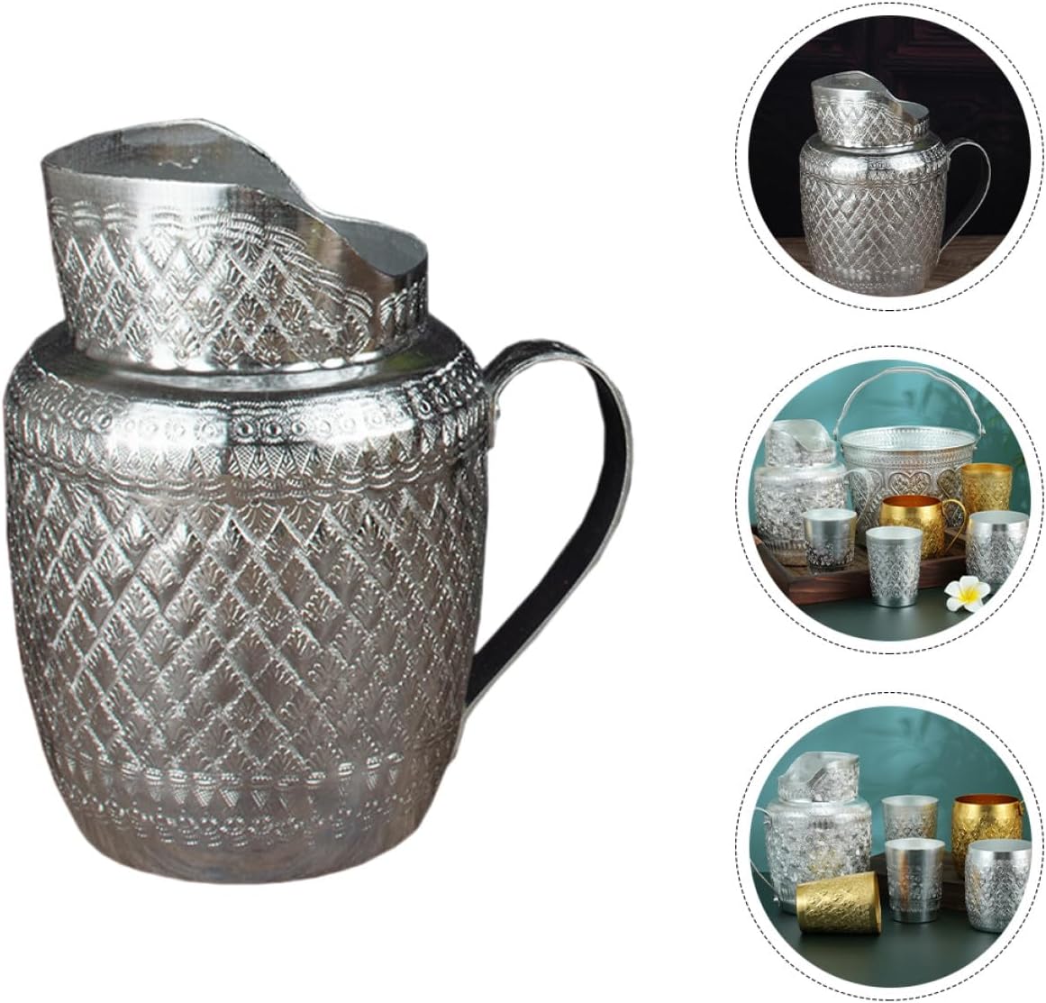 Unomor Metal Pouring Jug Large Capacity Milk and Water Pitcher for Home Kitchen Beverage Serveware Southeast Asian Style
