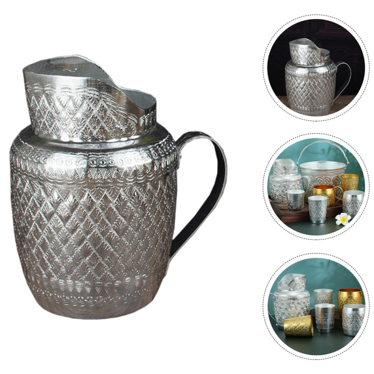 Beavorty Pichet en Alliage D'étain-aluminium 1,5 L Large Ouverture, Pichet à Boisson Polyvalent pour Vin, Lait et Jus, Ustensile de Service Métallique pour Maison, Restaurant et Fête