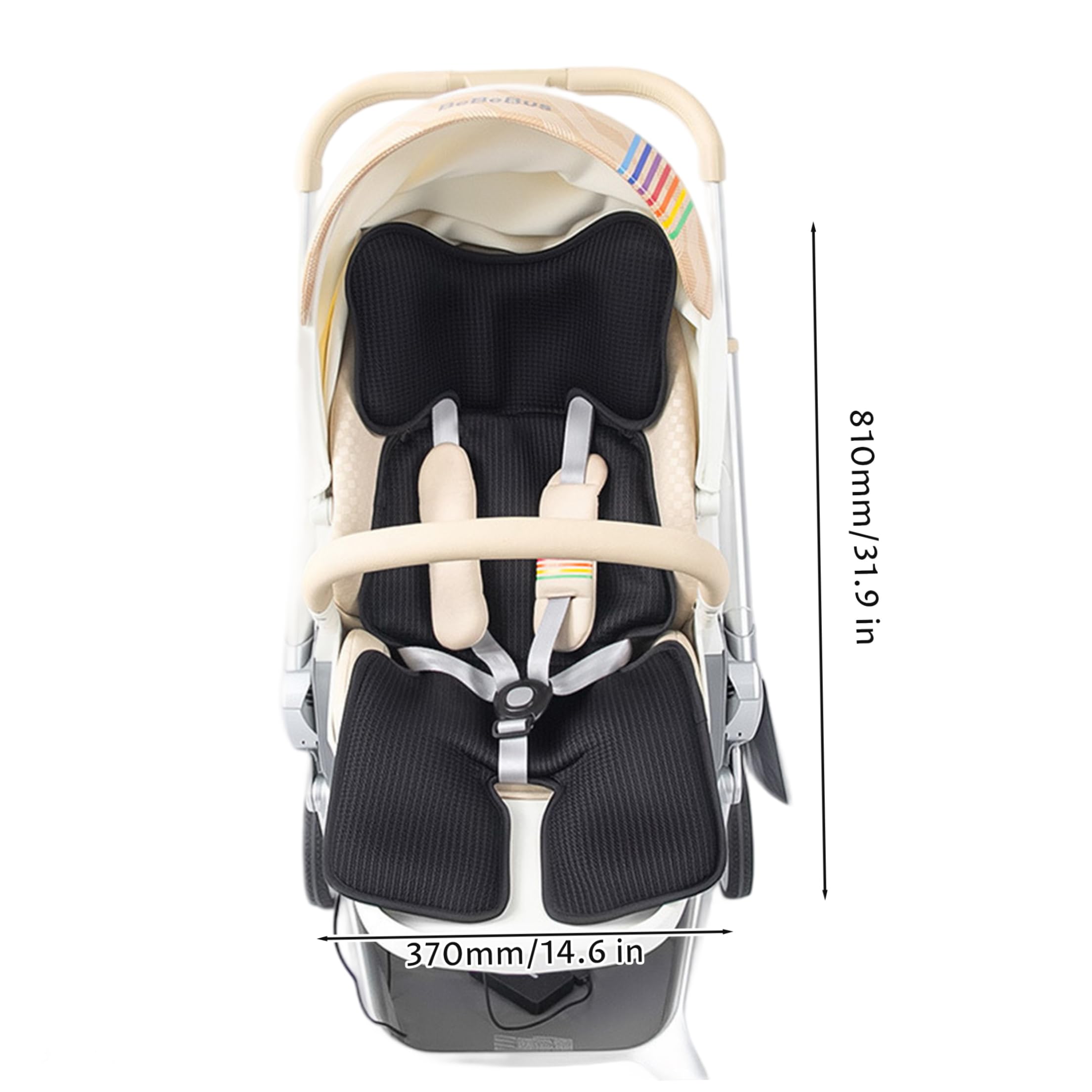Tappetino di raffreddamento per passeggino, 32 × 15 pollici Tappetino di raffreddamento per bambini 3 velocità e 4 ventilatore incorporato Cuscino di ventilazione alimentato tramite USB Elementi