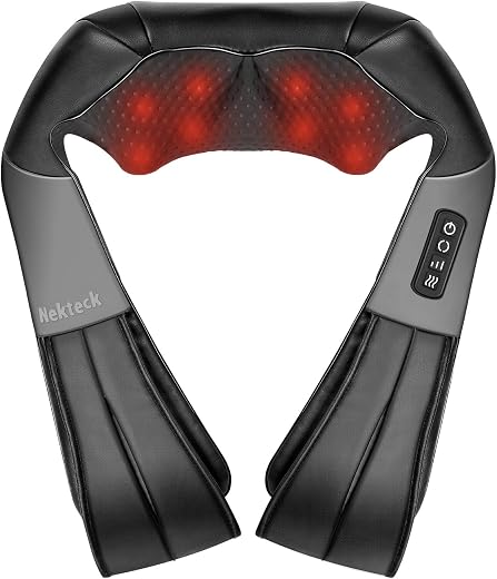 Nekteck Shiatsu Neck and Back Massager with Soothing Heat, Electric Deep Tissue 3D Kneading Massage Pillow for Shoulder, L...