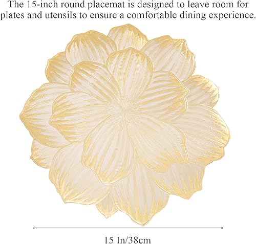 Miniatura 7 de Crisjanggo Juego de 6 manteles individuales redondos antideslizantes de vinilo metálico dorado, manteles individuales de plástico laminado moderno