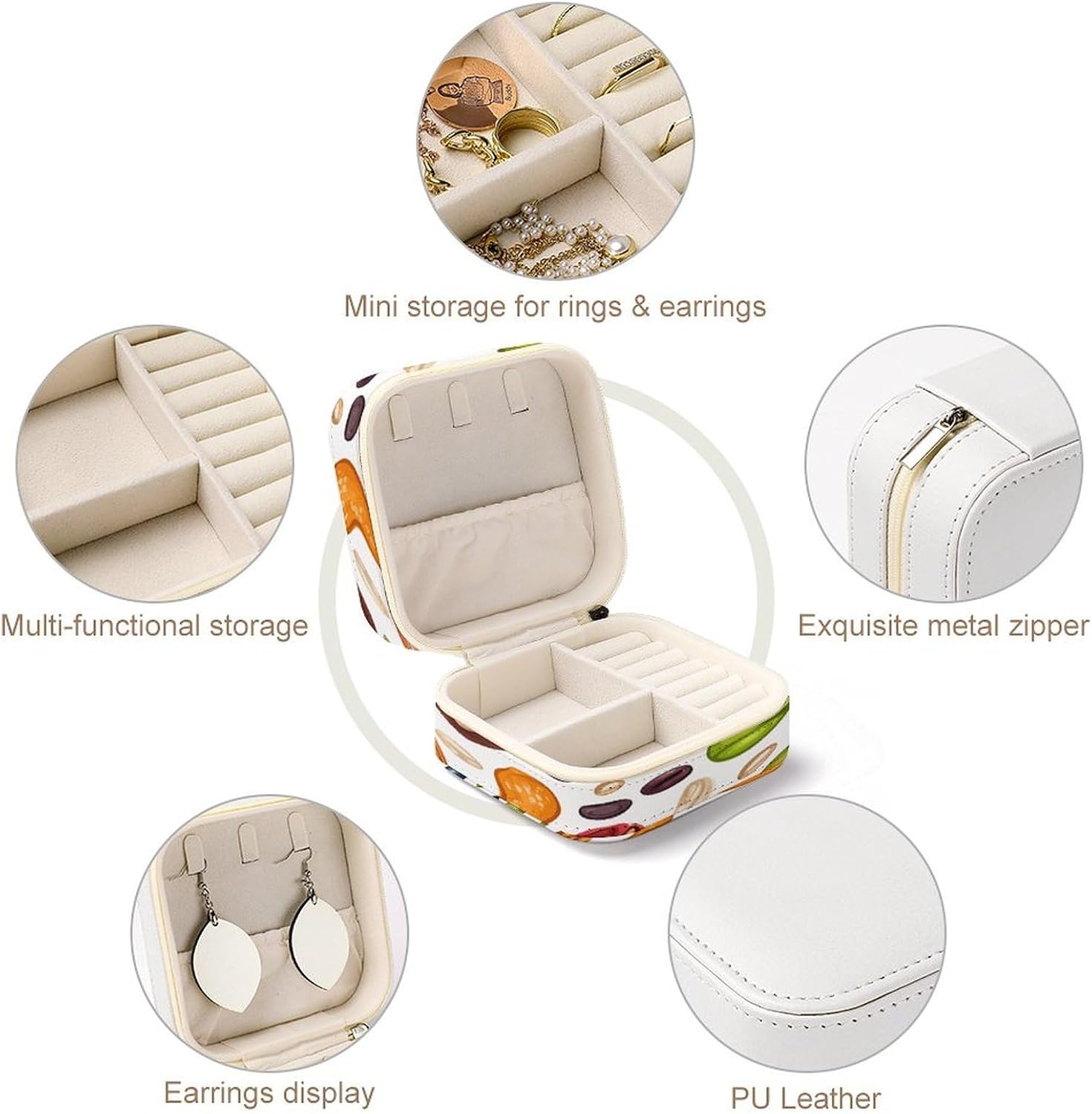 Women's Fashion Jewelry Box, Legumes And Grains Printing To Go Portable Jewelry Box, Personalized Travel Mini Jewelry Organizer,Exquisite Portable Jewelry Box image 3