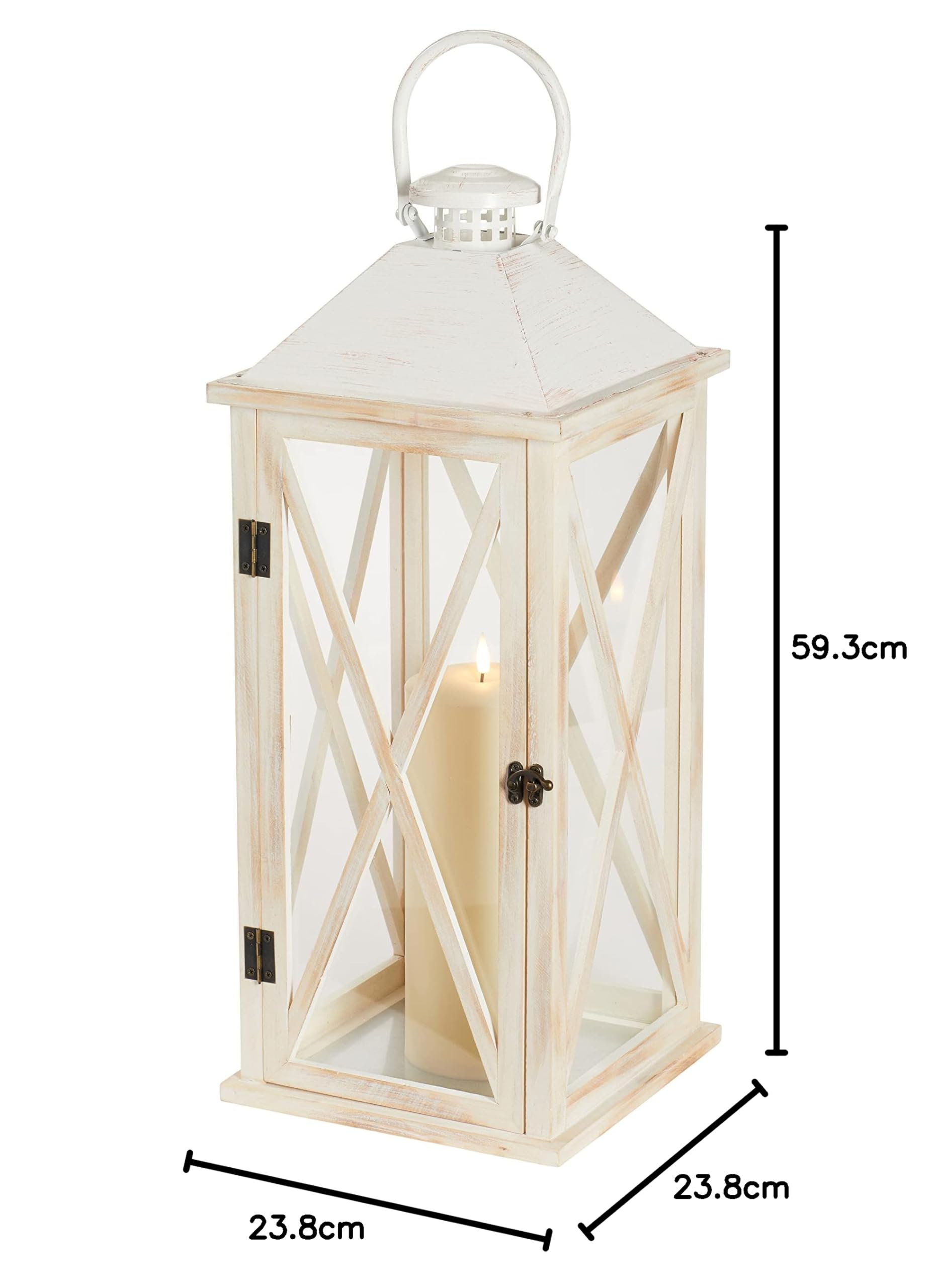 Lights4fun Grande Farolillo de Madera de 59,3cm con Vela LED TruGlow® a Pilas para Uso en Interiores