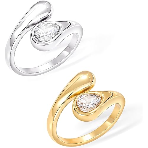 Non Tarnish Gold Chunky Rings for Women, Gold Statement Dome Rings Stacking Silver, Adjustable Mens Eternity Wedding Band Mixed Metal Jewelry Size 3-13