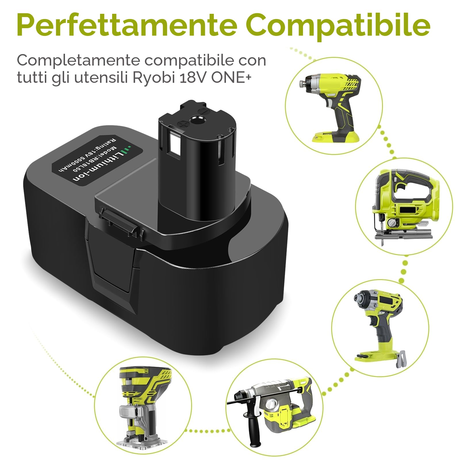 2 x Batteria per Ryobi, ASUNCELL 18V 5.0Ah P108 Batteria di Ricambio Agli Ioni di Litio per Ryobi ONE Plus 18V RB18L50 RB18L40 RB18L25 BPL-1815 BPL-1820G BPL18151 BPL1820 P104 P105 P107