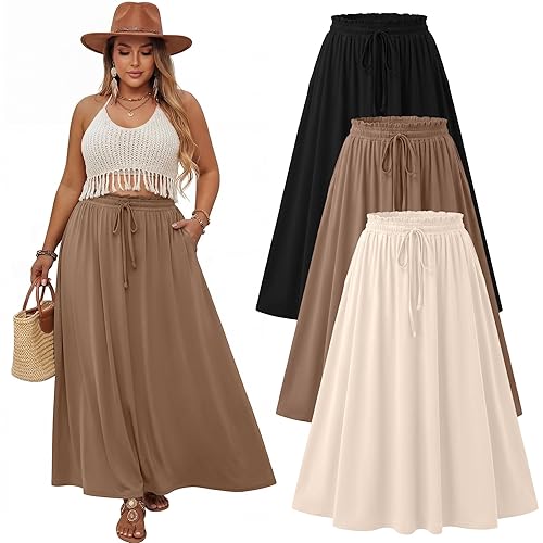 3 Pack Plus Size Maxi Skirts for Curvy Women High