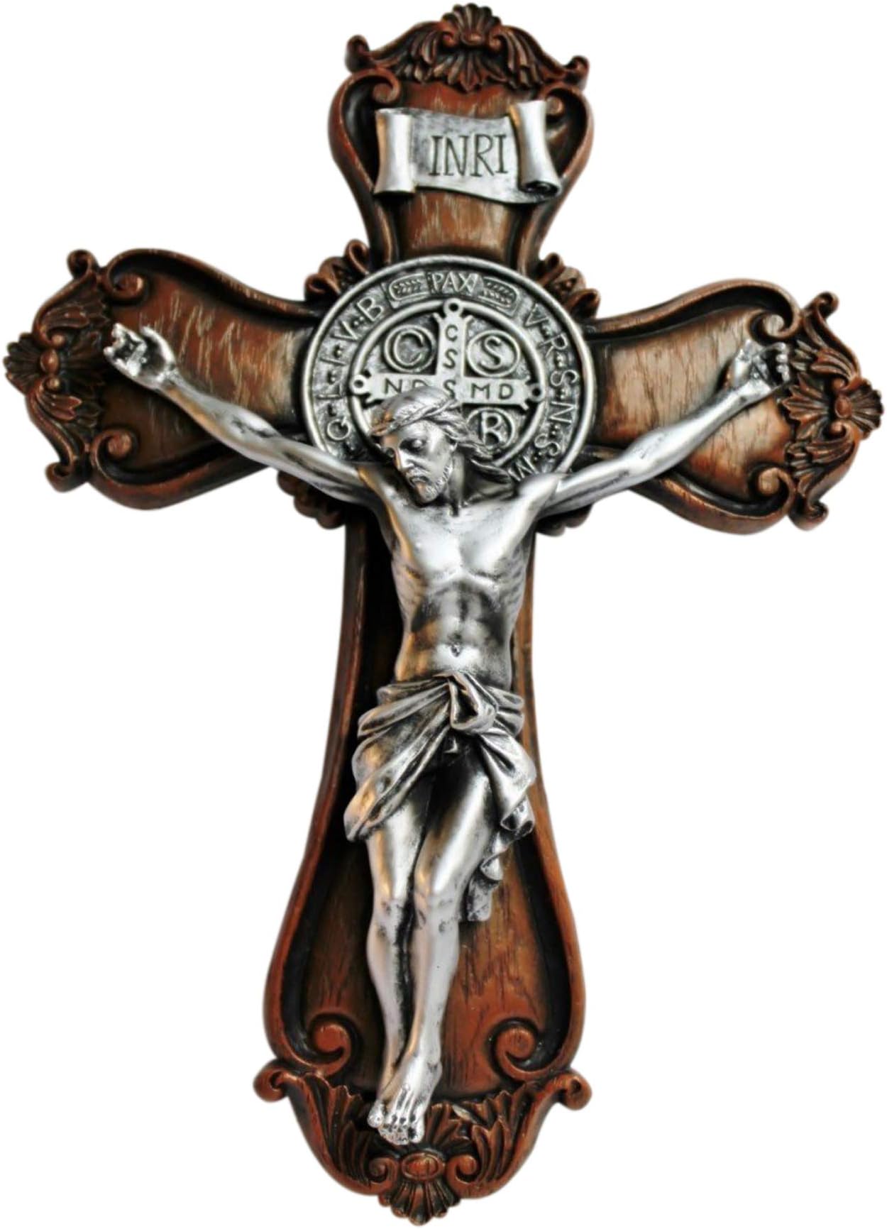 St. Benedict Wood Look Catholic Wall Crucifix