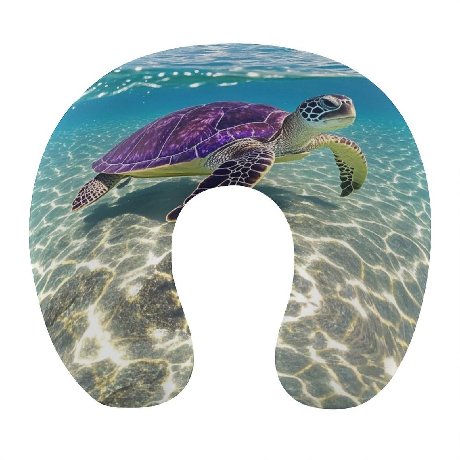 FekiLoot Hawaii with Purple Sea Turtle Travel Pillow Comfortable U Shape Memory Foam Pillows Neck and Head Support Portable Travel Neck Pillow Suitable for Planes Trains Self-Driving Cars