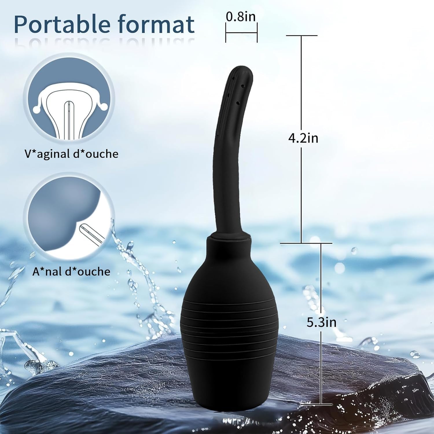 Enema Bulbo 310 ml de Silicona con Boquilla Desmontable, Lavativa Anal Reutilizable para Higiene Íntima Adulto (Negro) - 5
