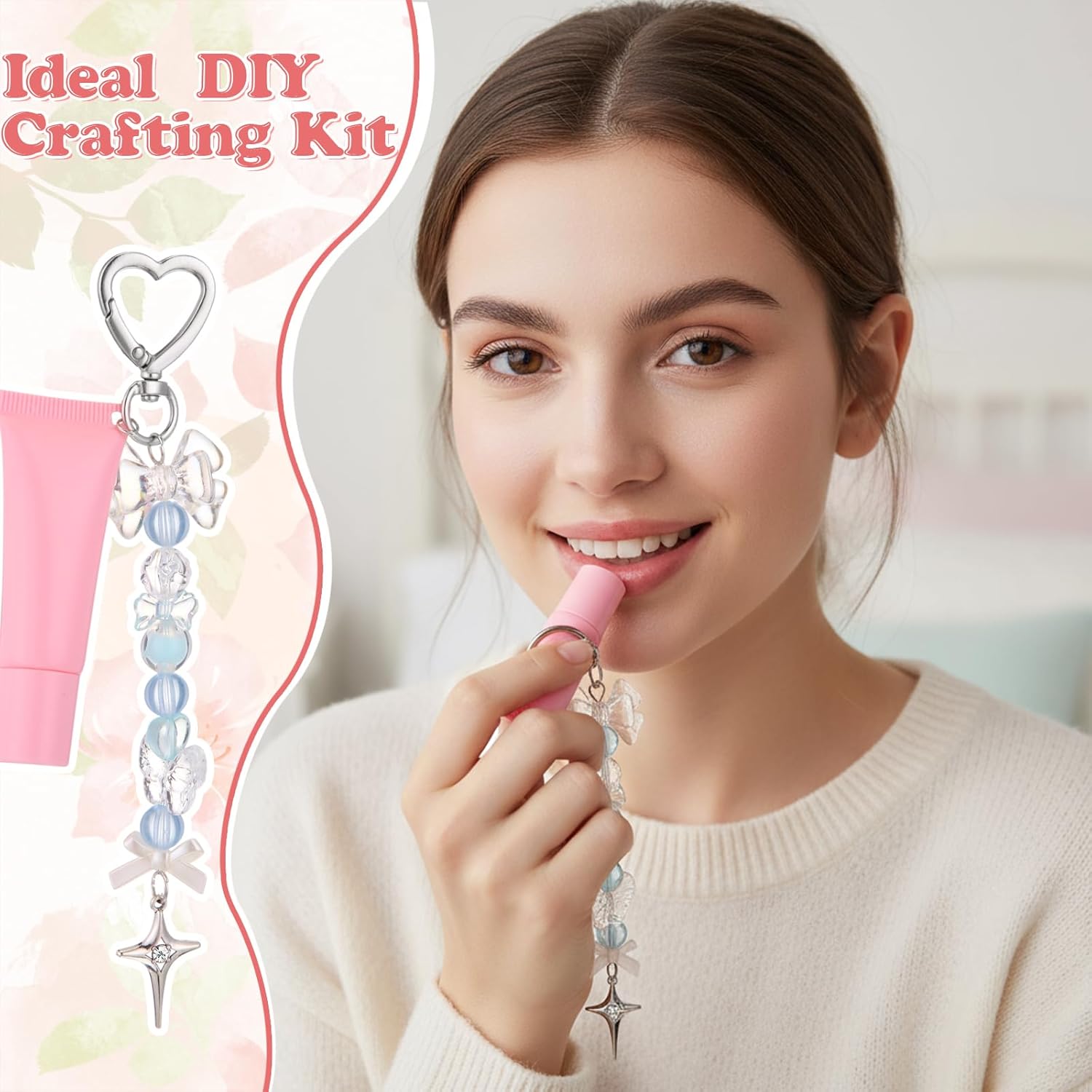 VioraWhite Lip Gloss Charm Kit Lip Gloss Keychain Making Kit Including Assorted Charms Keychain Clips Extender Chain(855 Pcs,Mixed Style) - Image 7