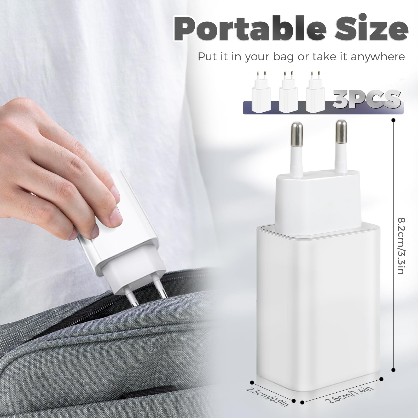 3 Pezzi Caricatore USB 12W 5V/2.4A Presa USB Caricabatterie USB Alimentatore USB, Spina USB Charger Prese Spinotto USB Compatibile con iPhone Samsung Xiaomi Huawei