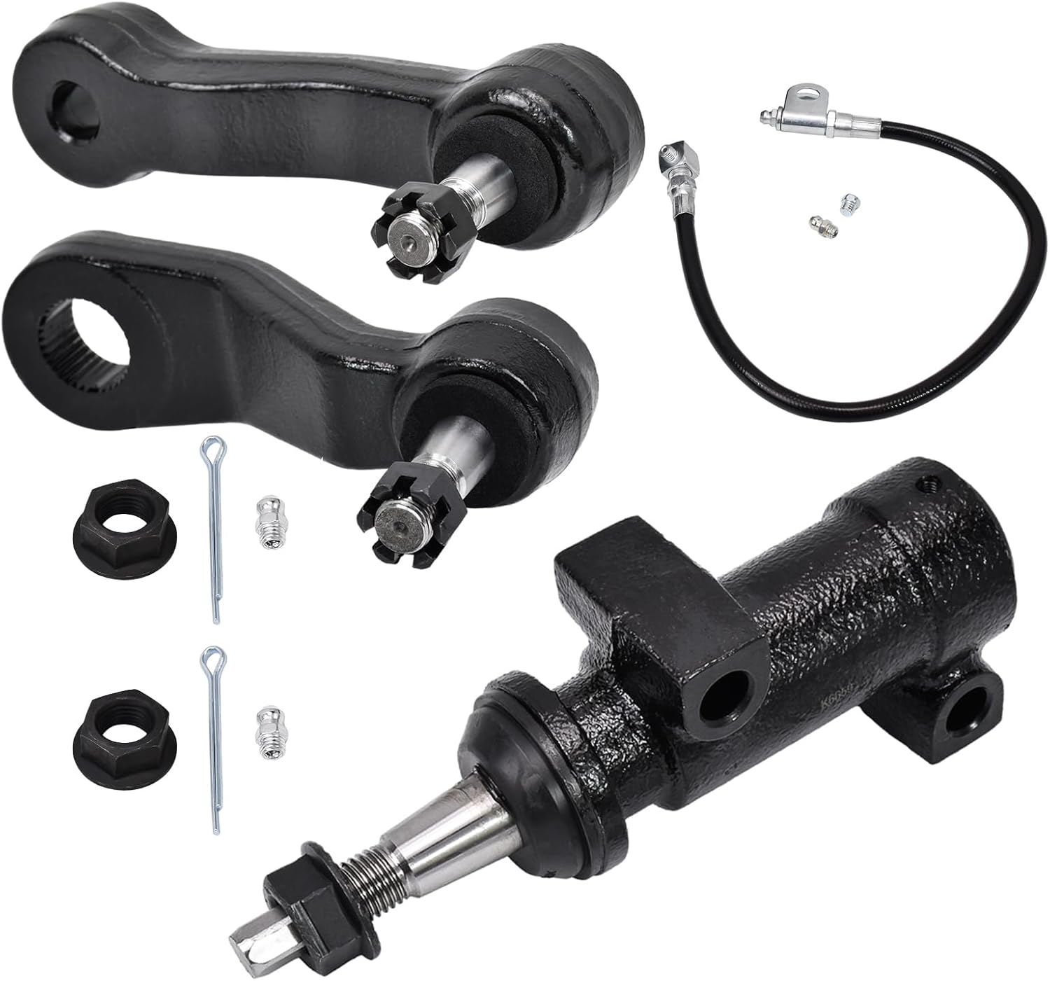 Hex Autoparts Front Steering Kit with Pitman Arm, Idler Arm & Bracket Assembly – 3 Grooves Replacement for Chevy Silverado 1500 2500 3500 1999-2010, GMC Sierra Yukon XL 2500, Hummer H2