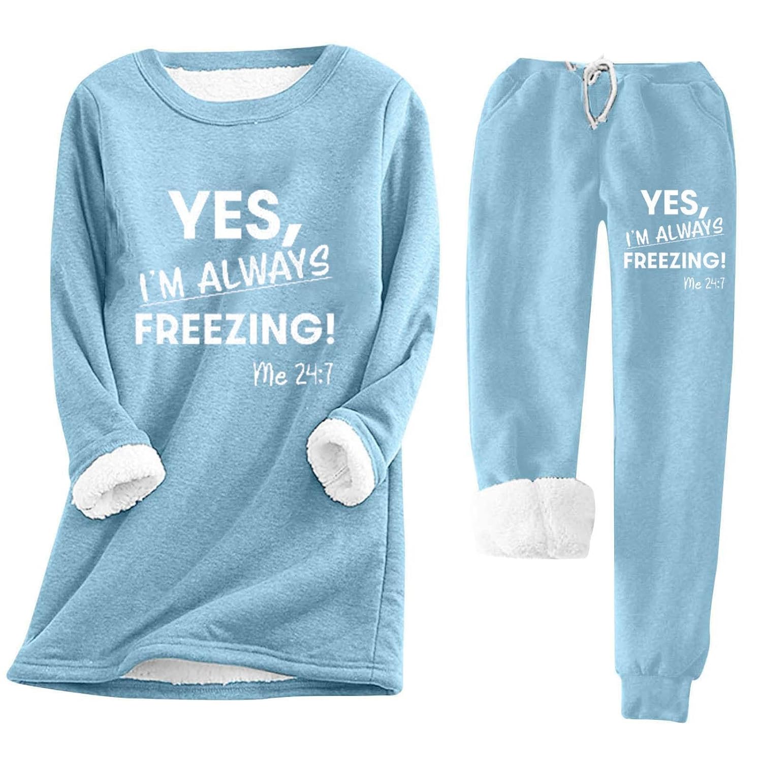 Womens Sweatsuits 2 Piece Set Yes Im Still Freezing Sweatshirt Sherpa Fleece Lined Sweatpants Warm Winter Outfits