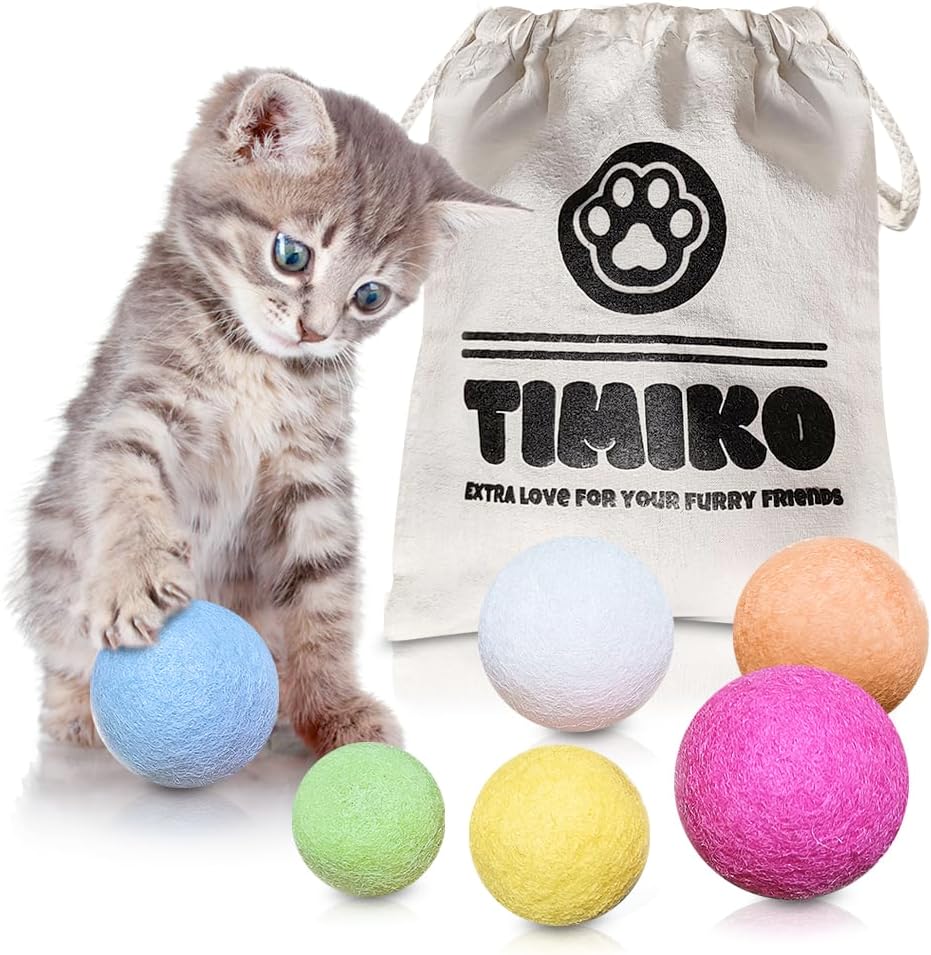 TIMIKO Cat Toys Balls, 100% Natural Wool, 2 Sizes 6 Colors, Non-Toxic, Cat Toys for Indoor Cats, Interactive Cat Toys, Cat Fetch Toy, Cat Balls Toys for Kitty Kitten TIMIKO Cat Toys Balls, 100% Natural Wool, 2 Sizes 6 Colors, Non-Toxic, Cat Toys for Indoor Cats, Interactive Cat Toys, Cat Fetch Toy, Cat Balls Toys for Kitty Kitten