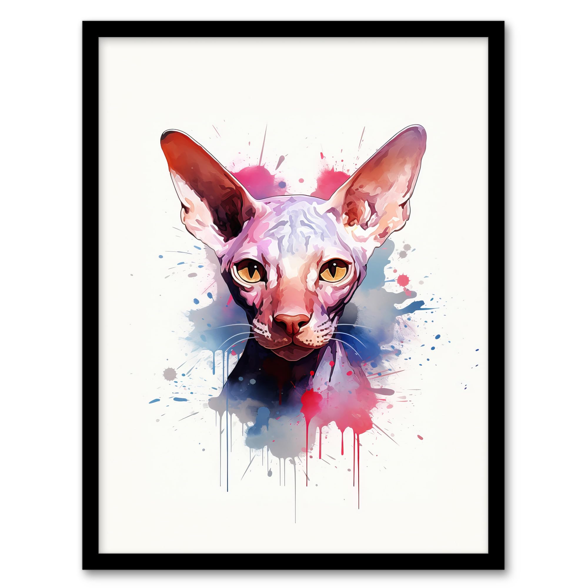 Artery8 Sphynx Cat Lovers Gift Watercolour Pet Portrait Painting Artwork Artwork Framed Wall Art Print A4