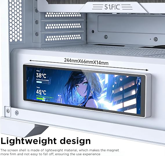 9.16 Inch LCD Mini Secondary Monitor PC Computer|Customizable 1920*480 IPS Temperature display screen|USB TYPE-C 9-Pin Motherboard Connection for Laptop Computer Windows GPU CPU-White