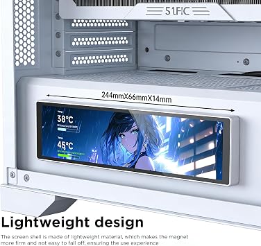 9.16 Inch LCD Mini Secondary Monitor PC Computer|Customizable 1920*480 IPS Temperature display screen|USB TYPE-C 9-Pin Motherboard Connection for Laptop Computer Windows GPU CPU-White