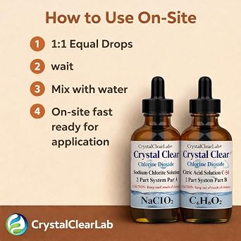 Crystal Clear Lab Chlorine Dioxide Solution -Pure CDS Set Precision-Drop Bottles Extra Large 8 fl oz Liquid Kit