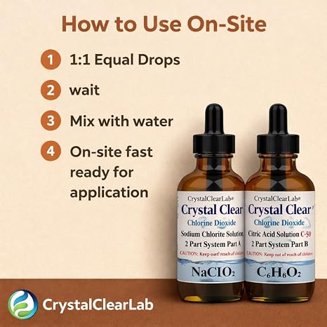 Crystal Clear Lab Chlorine Dioxide Solution -Pure CDS Set Precision-Drop Bottles Extra Large 8 fl oz Liquid Kit