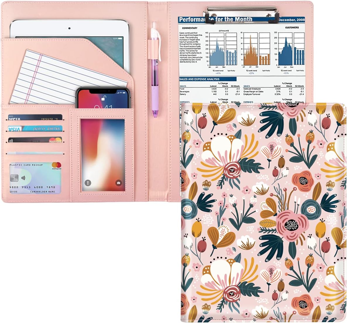 WAVEYU Portfolio Case for Women, Cute Floral Padfolio