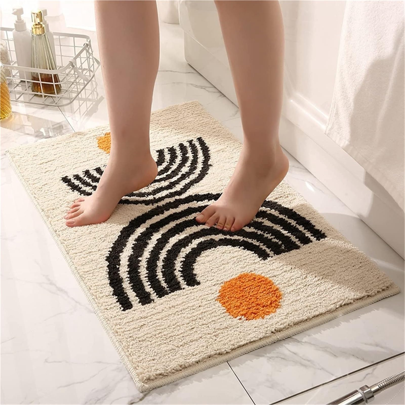 Inyahome, Tappeto da bagno in morbida microfibra, stile bohémien, morbido, lavabile, soffice (crema Yue, 40 x 60 cm)