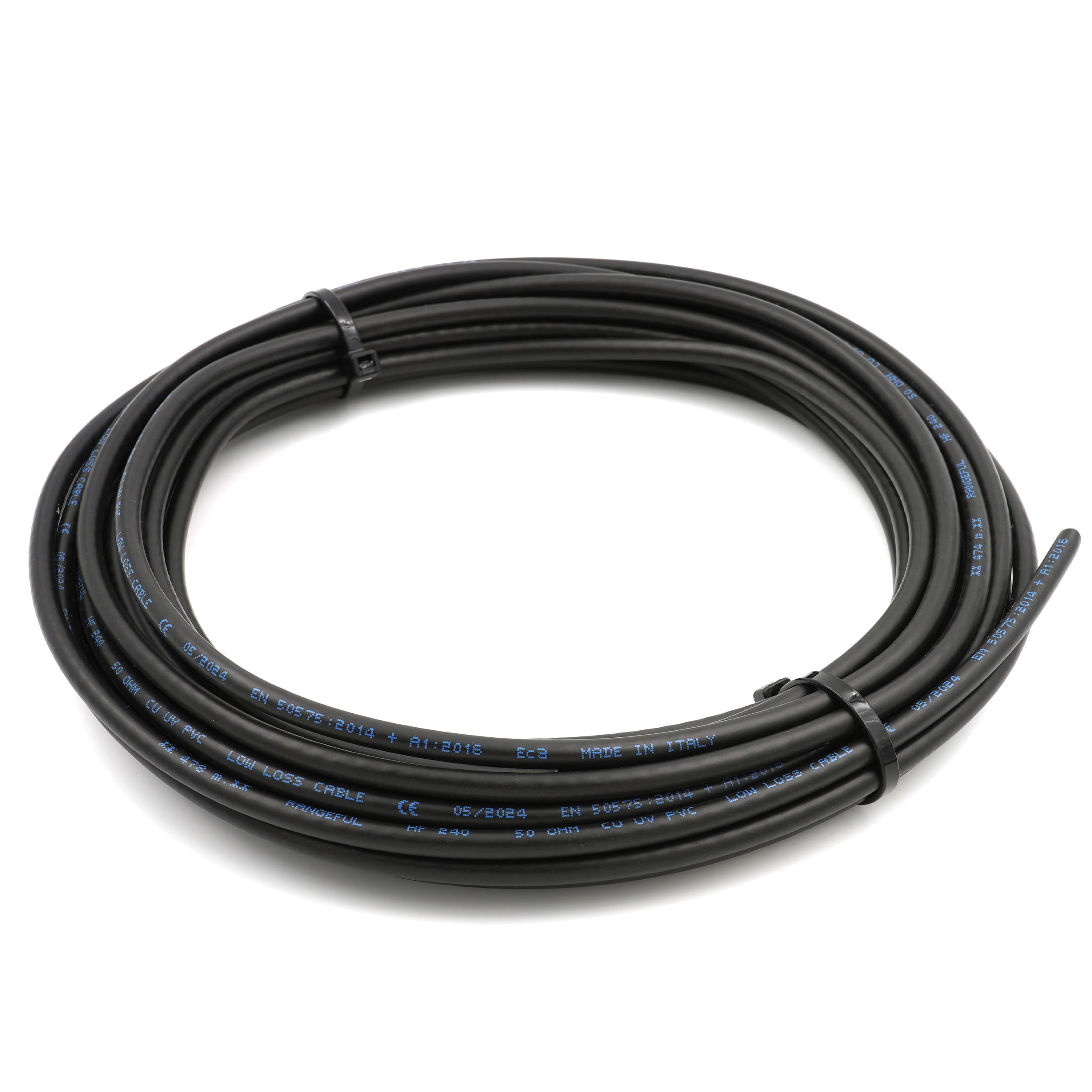 RANGEFUL HF240 (LMR240 equivalente) Cable coaxial 30 Metros — 50 ohmios RF coaxial de extensión — Compatible con N SMA BNC TNC UHF PL259 — para WiFi Router Móvil CB Radio Modem — Fabricado en Italia