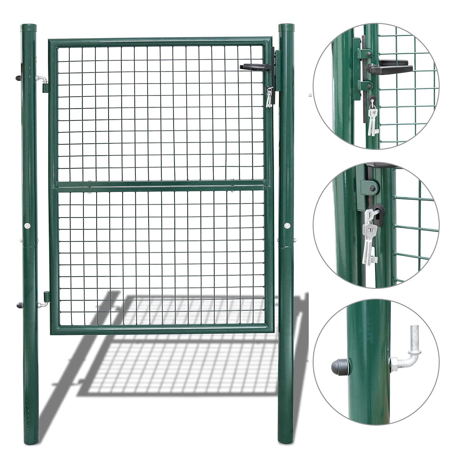 Puerta de jardín de acero galvanizado, puerta de jardín, puerta de patio, puerta de valla, verde, con cerradura y picaporte (100 x 100 cm)