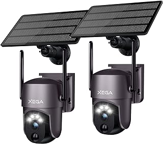 Xega Zwei Packungen- Solare Überwachungskamera Aussen kabellos,Super HD PTZ CCTV Kamera WLAN Überwachungskamera Heim Sicherheit Farbe Nachtsicht PIR Personenerkennung Zwei-Wege-Audio