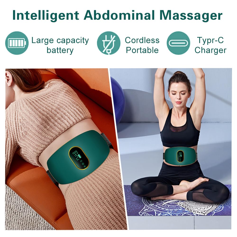 HASAIKA Ceinture Masseur Abdominal Électrique Sans Fil – Massage Vibrations + Chauffant, 2 Niveaux, Vert – Maison, Bureau, Voyage