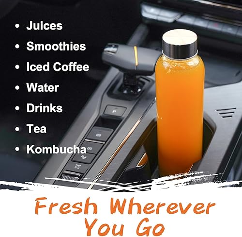 Miniatura 2 de Botellas de vidrio transparente de 18 onzas con tapas, botellas de agua de vidrio reutilizables para jugos, kombucha, jugo, café frío, té helado y