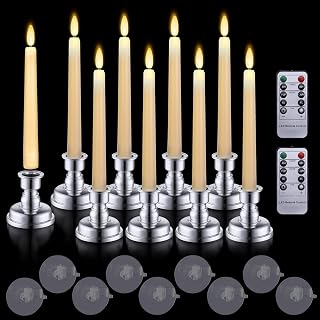 9PACK 8" LED 3D Wick Taper Candles with Remote Timer - Ivory Battery Operated Flameless Window Candles with Flickering Flame and Removable Candlesticks - Perfect for Dinner/Party/Wedding Decor