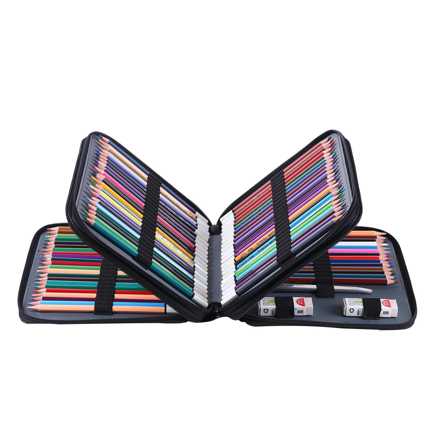 Shulaner 120 Slots Colored Pencil Case with Zipper Closure Pencils Bag Waterproof PU Leather Pen Organizer Storage Holder for Artist (Black) - Image 4