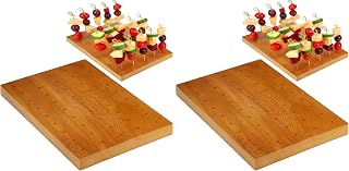 Wooden Food Skewer Holder Pick Stand and Display Holder Catering Appetizer Fruit Skewer Stand Food Display Rectangular Board with Holes for Catering(11.42 x 7.87 Inch,Rectangle Style) (Pack of 2)