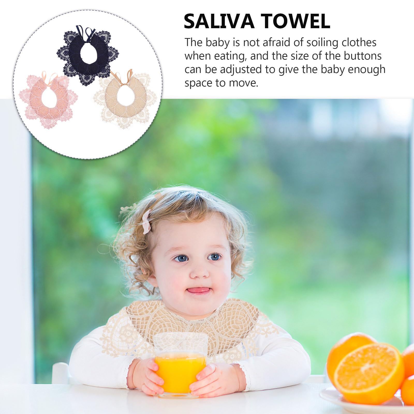 POPETPOP Baberos de Algodón Absorbentes para Bebés Encaje, 3 Piezas, Ideales Dentición y Toallas de Saliva para Uso Diario